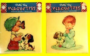 VTG Dolly Toy Plaquettes Wall Plaques Decor Child Play Pray Butterfly Dog USA